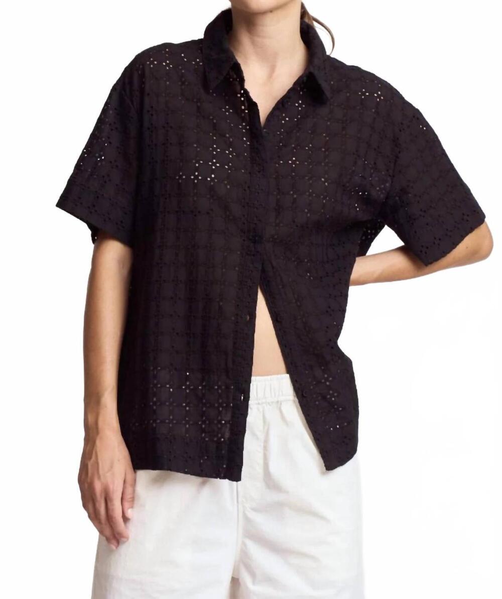 NEW GRADE & GATHER short sleeve eyelet top in black
